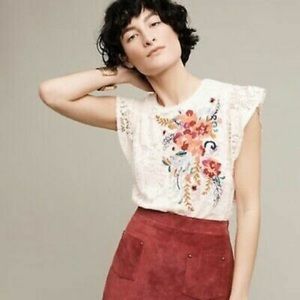 Anthropologie embroidered lace top